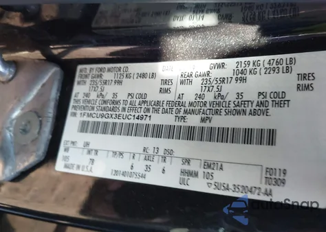 2014 Ford Escape Se z USA, uszkodzony, nr VIN 1FMCU9GX3EUC14971